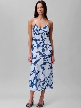Calvin Klein Blue and White Floral Slip Maxi Dress